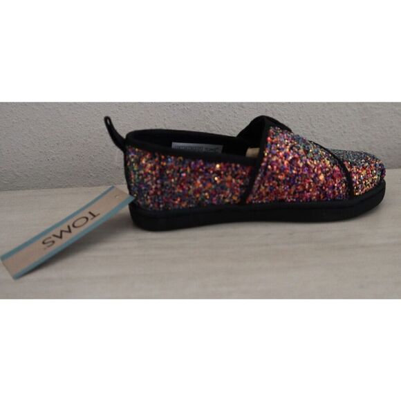 TOMS 10020138 Toddler Girls Sz 8M Black Chunky Glitter Alpargata Loafer Shoes - Picture 6 of 10
